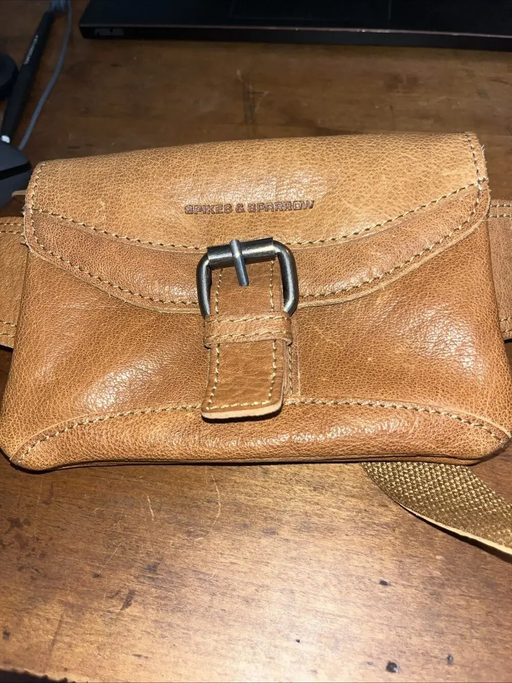 SPIKES & SPARROW Leather Waist Bag Fanny Pack Sling Bag Belt Brown